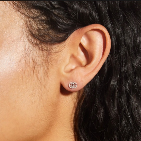 GUCCI Logo GG 14K White Gold Pave Diamond Earrings - Picture 13 of 13